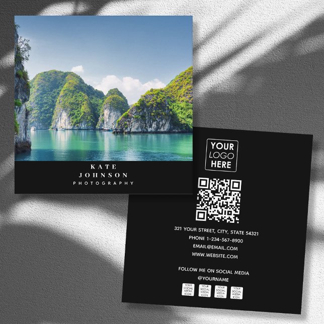 Modern Photographer Logo QR Code Social Media Square Business Card (Modern Photographer Logo QR Code Social Media Square Business Card)