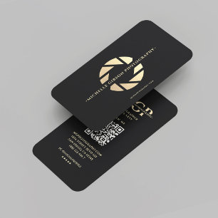 Modern Photographer Monogram Black Gold Lens Business Card