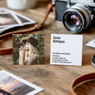 Modern photographer photo simple black and white square business card
