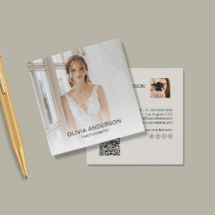 Modern Photographer Photos QR Code Neutral Tone Square Business Card
