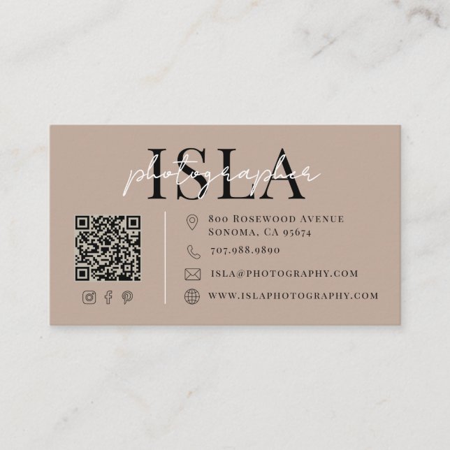 Modern Photographer QR Code Business Card (Front)