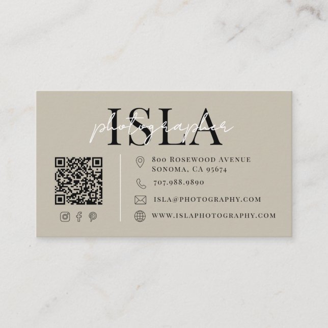 Modern Photographer QR Code Business Card (Front)