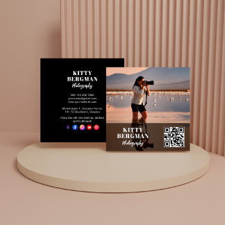 Modern Photographer QR Code Social Media Square Business Card