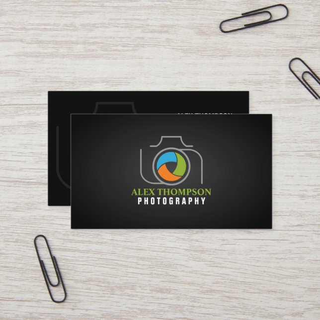 Modern Photography Camera Colour Shutter Business Card (Front/Back In Situ)