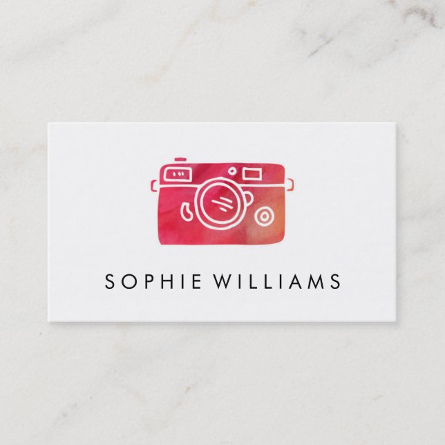 Modern Photography Red Watercolor Texture Business Card (Front)