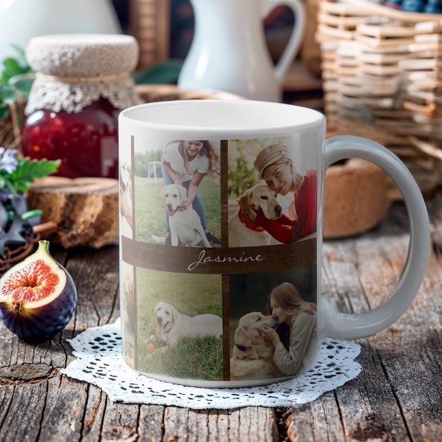 Modern Photos Collage Dog Rustic Wood Coffee Mug (Celebrate your furbaby with this photo collage mug.)