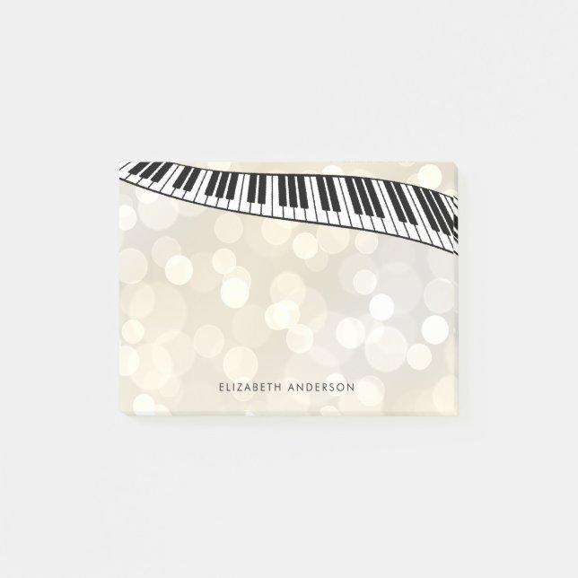 Modern Piano Keyboard on Gold Bokeh, Personalized Post-it Notes (Front)