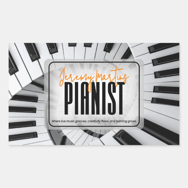 Modern Piano Spirals Black&White Orange Pianist Sticker (Front)