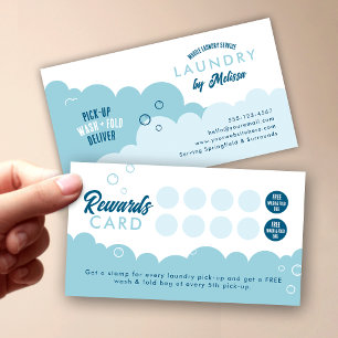 Modern Pick-Up Laundry Service Blue & White Loyalty Card