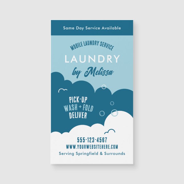 Modern Pick-Up Laundry Service Blue & White Magnet (Devant)