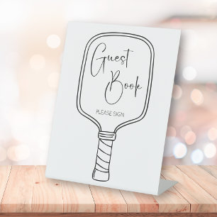 Modern Pickleball Bridal Shower Guest Book Pedestal Sign