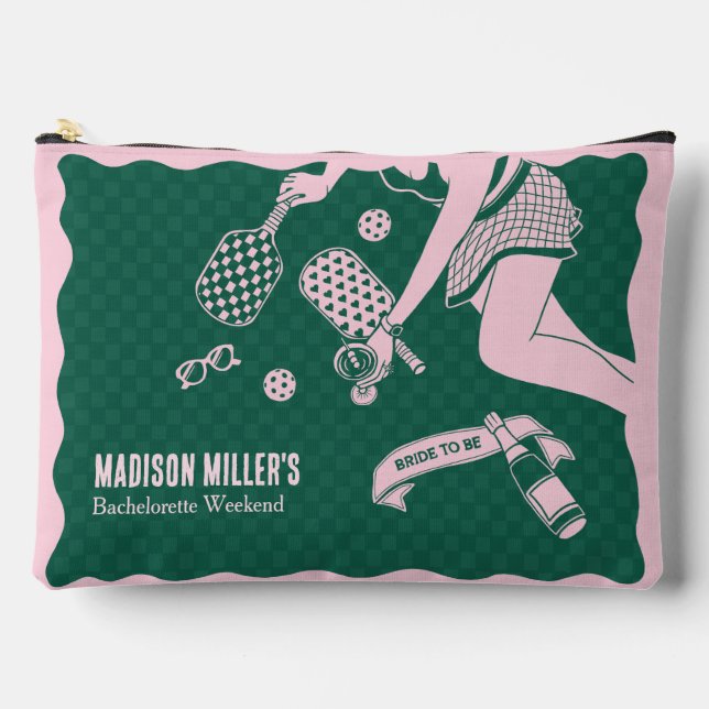 Modern Pickleball & Prosecco Bachelorette Weekend Accessory Pouch (Front)