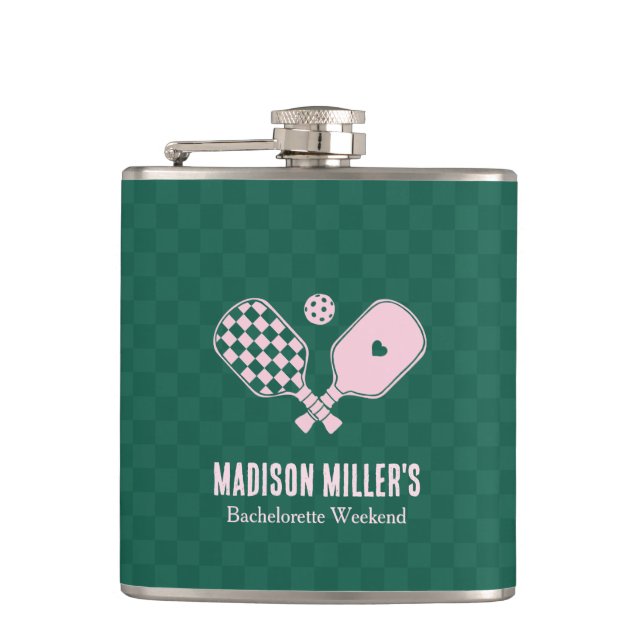 Modern Pickleball & Prosecco Bachelorette Weekend Hip Flask (Front)
