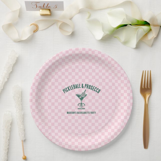 Modern Pickleball & Prosecco Bachelorette Weekend Paper Plate (Wedding)