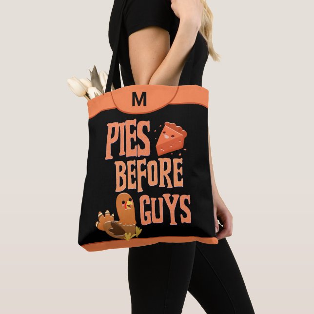 Modern Pies Before Guys Monogram Fun Custom Tote Bag (Close Up)