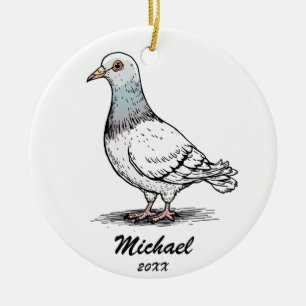 Modern Pigeon Christmas Personalized  Ceramic Ornament