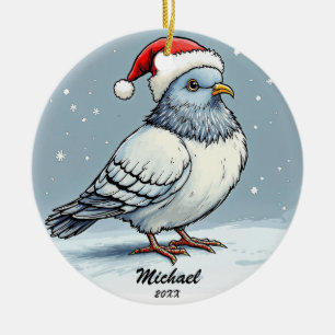 Modern Pigeon Santa Claus Christmas Personalized  Ceramic Ornament