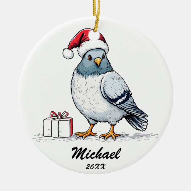 Modern Pigeon Santa Claus Christmas Personalized  Ceramic Ornament (Front)