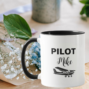 Modern PILOT Text & Airplane, Personalized Gift Mug