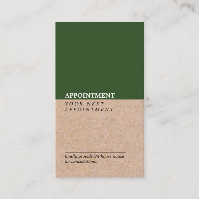 Modern Pine Accent KraftPrint Appointment Vertical Business Card (Front)