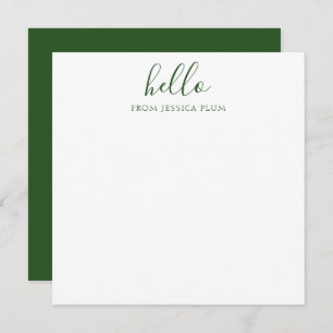 Modern Pine Green Hello Correspondence  Note Card