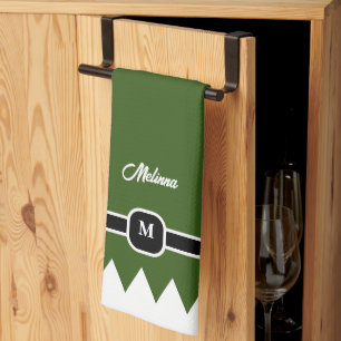 Modern Pine Green Holiday Monogram Kitchen Towel