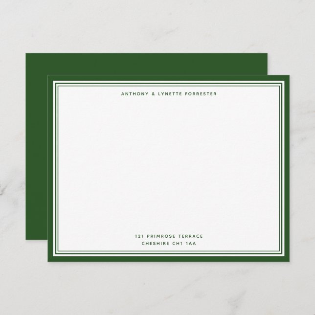 Modern Pine Green Name & Address Note Card (Front/Back)