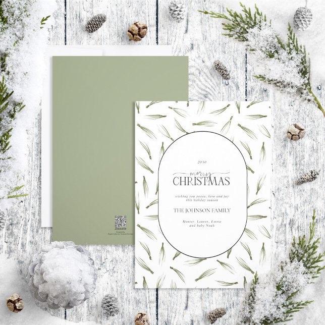 Modern Pine Needle Greenery Arch Merry Christmas Holiday Card (Creator Uploaded)