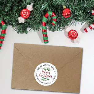 Modern Pine Tree Branches Holiday Return Address Classic Round Sticker