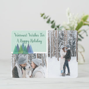 Modern Pine Trees Warmest Wishes 3 Photo Holiday Card
