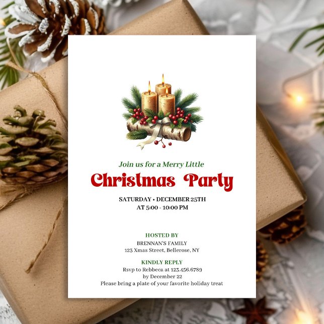 Modern Pine Wreath Candles Holiday Invitation Card (Modern Pine Wreath Candles Holiday Invitation Card)