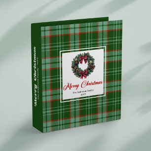 Modern pine wreath red green plaid holiday binder
