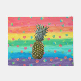 Modern Pineapple Watercolor Stripes and Spots Doormat