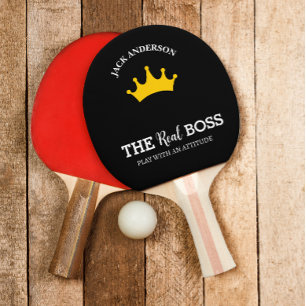 Modern Ping Pong Player Name Crown White Text Ping Pong Paddle