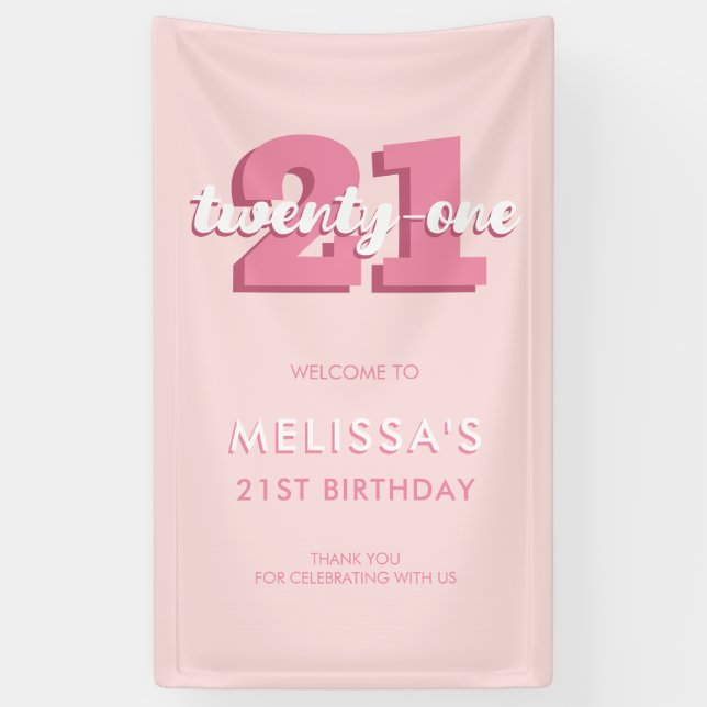 Modern Pink 21st Birthday Banner (Vertical)