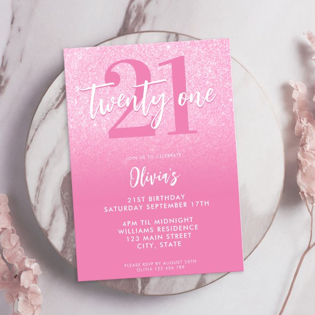 Modern Pink 21st Birthday Invitation (Creator Uploaded)