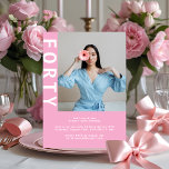Modern Pink 40th Birthday Invitation<br><div class="desc">Celebrate your fabulous 40th with this bold and beautiful pink birthday invitation featuring a stylish vertical FORTY along the side and a space for your favourite photo. This chic and modern design is perfect for the confident woman who wants her party to pop with personality and elegance. Great for rooftop...</div>