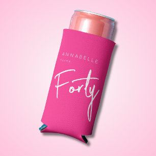 Modern Pink 40th Forty Fortieth birthday Seltzer Can Cooler