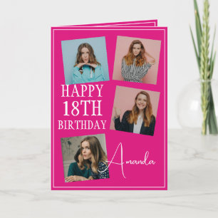 Modern Pink 4 Photo Collage 18th Birthday Card