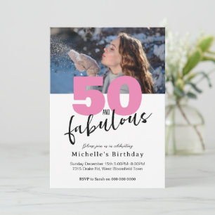 Modern pink 50 fabulous script 50th Birthday party Invitation