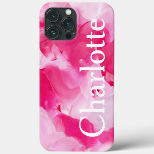 Modern Pink Abstract Brushstroke Personalized Name iPhone 13 Pro Max Case