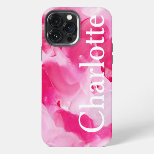Modern Pink Abstract Brushstroke Personalized Name iPhone 13 Pro Max Case