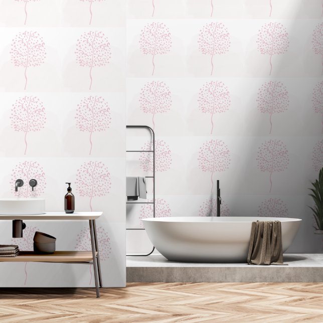 Modern Pink Abstract Nature Wallpaper (Bathroom)