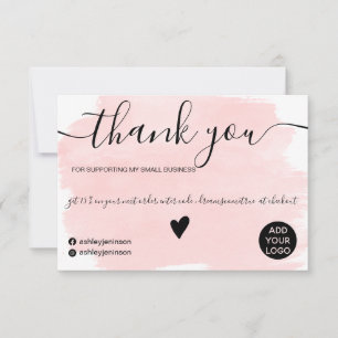 Modern pink abstract watercolor order thank you card
