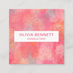 Modern Pink Abstract Watercolor Square Business Card
