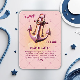 Modern Pink Ahoy! Anchor Nautical Baby Shower Enclosure Card