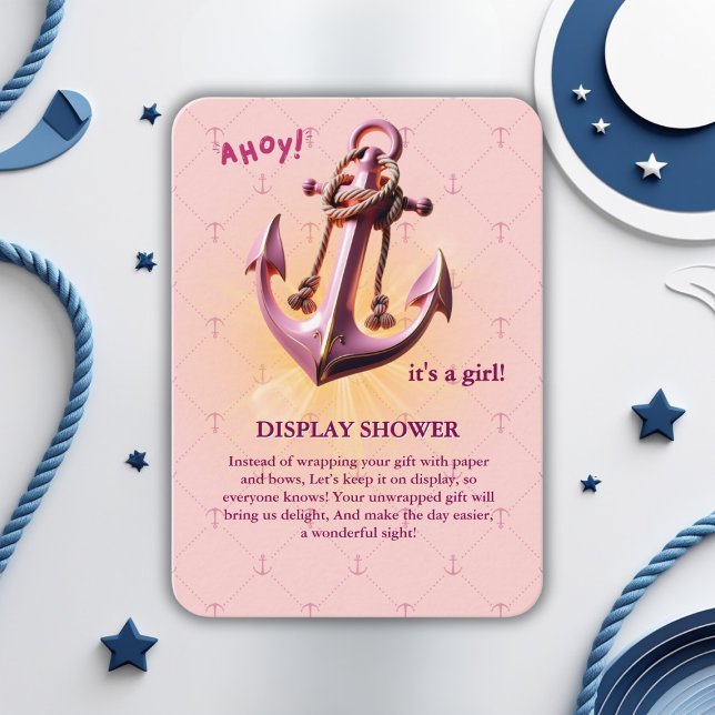 Modern Pink Ahoy! Anchor Nautical Baby Shower Enclosure Card (Creator Uploaded)