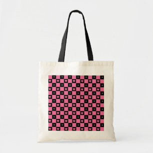 Modern Pink and Black Chequered Pattern Girly Tote Bag