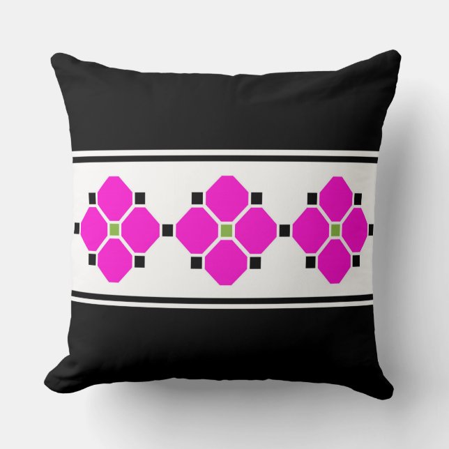 Modern Pink and Black Floral Throw Pillow (Front)