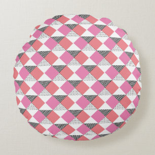 modern pink and black geometric pattern round pillow